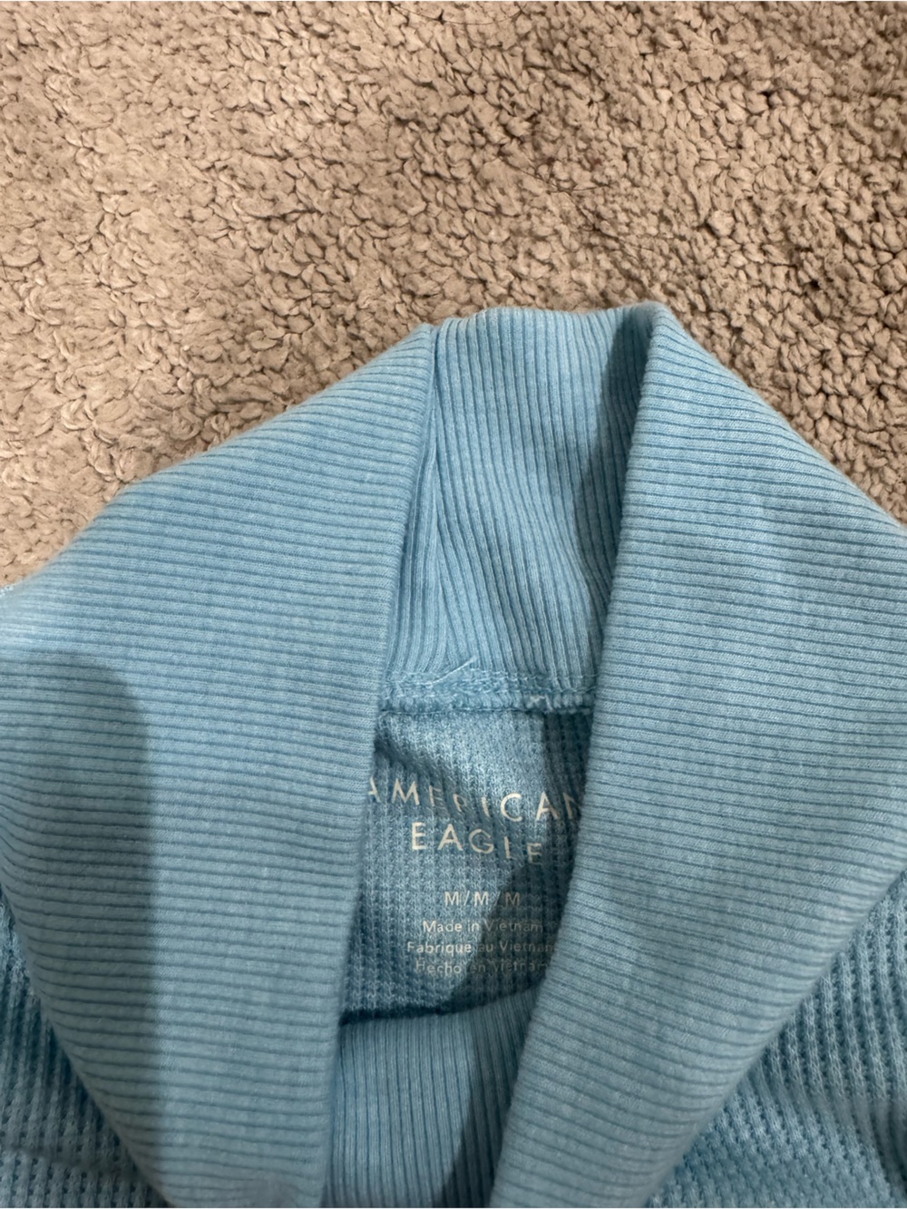 American Eagle Outfitters Sky Blue Ribbed Mock-Neck Long Sleeve - Picture 2 of 2